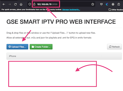 uploading the list via web server interface
