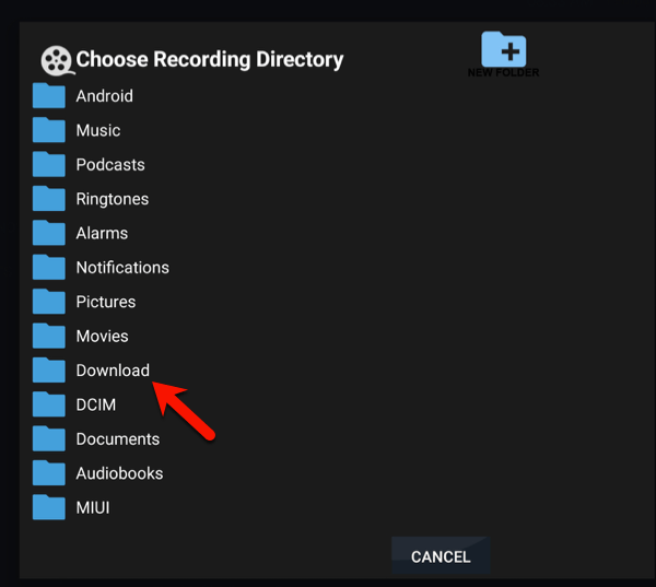 set download folder for recording