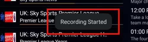 recording iptv smarters pro started